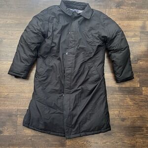Lands End‎ Long Down Winter Puffer Coat Womens AquaCheck Black Med Zip-Up Parka